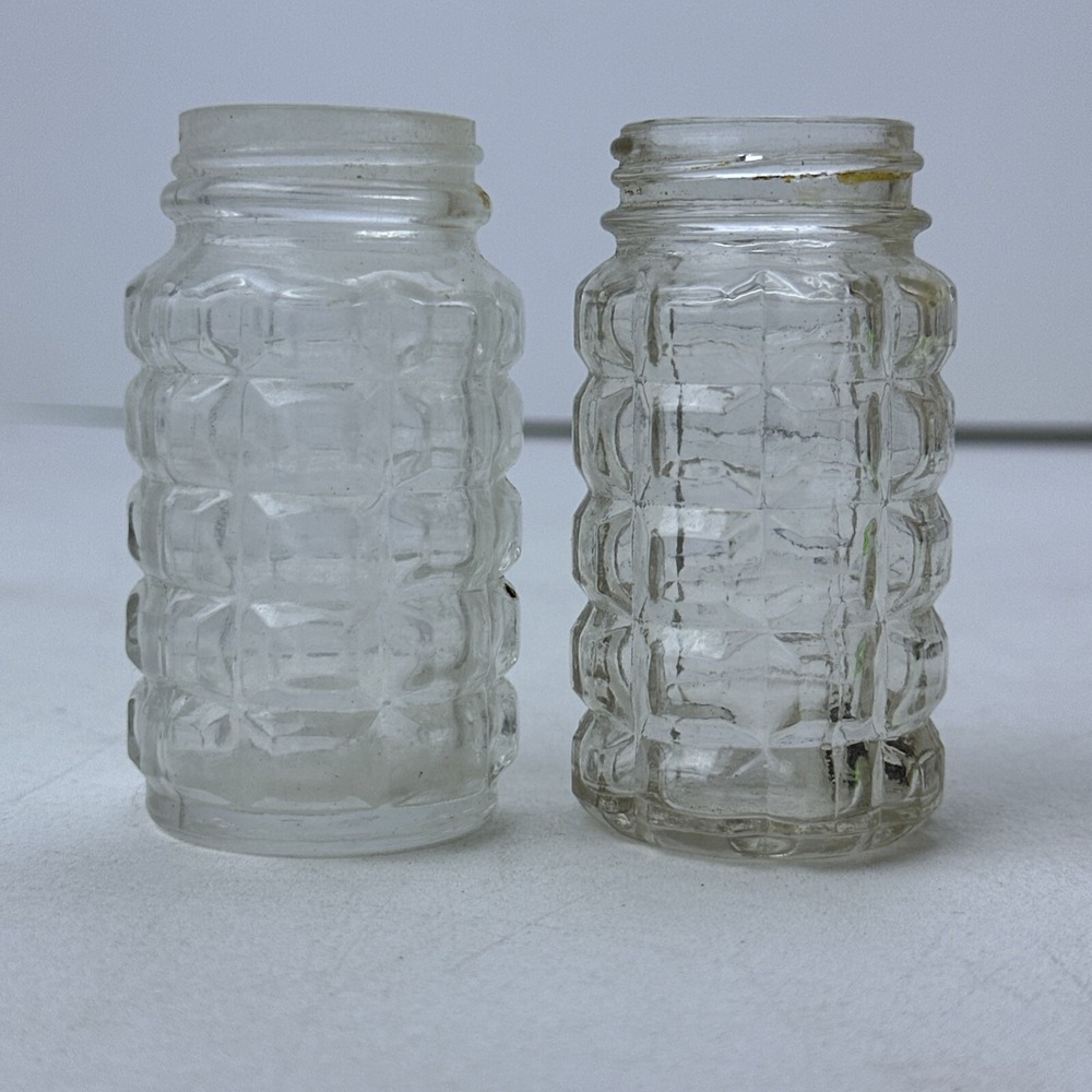 Vintage Salt Pepper Shakers Clear Glass Barrel No Lid Hazel Atlas Anchor Hocking